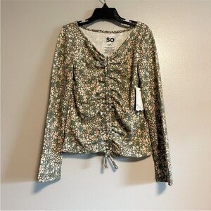 SO Girl’s Green Floral Long Sleeve Ruched Detail Top NWT Size 7